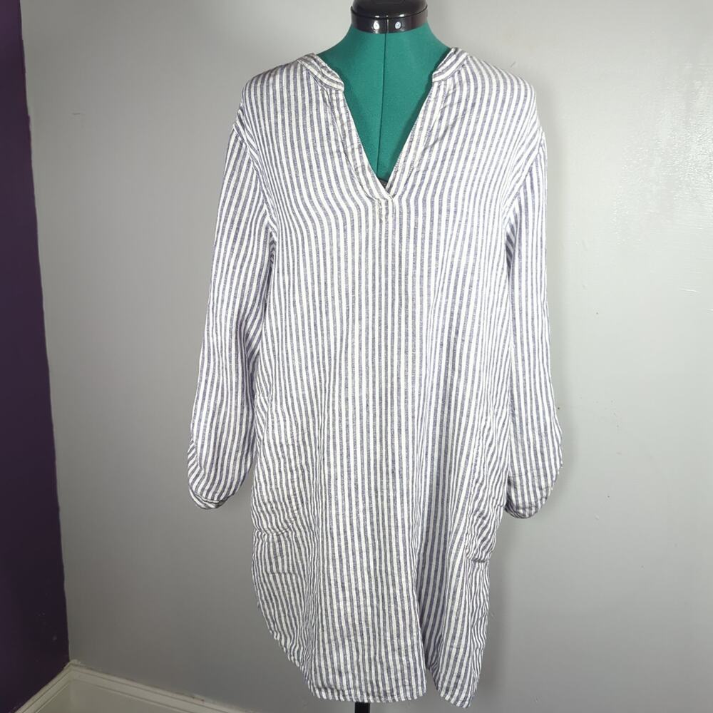 Tahari 100% Linen Striped Tunic Dress Coastal Grandma L